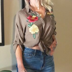 Floral patch button down